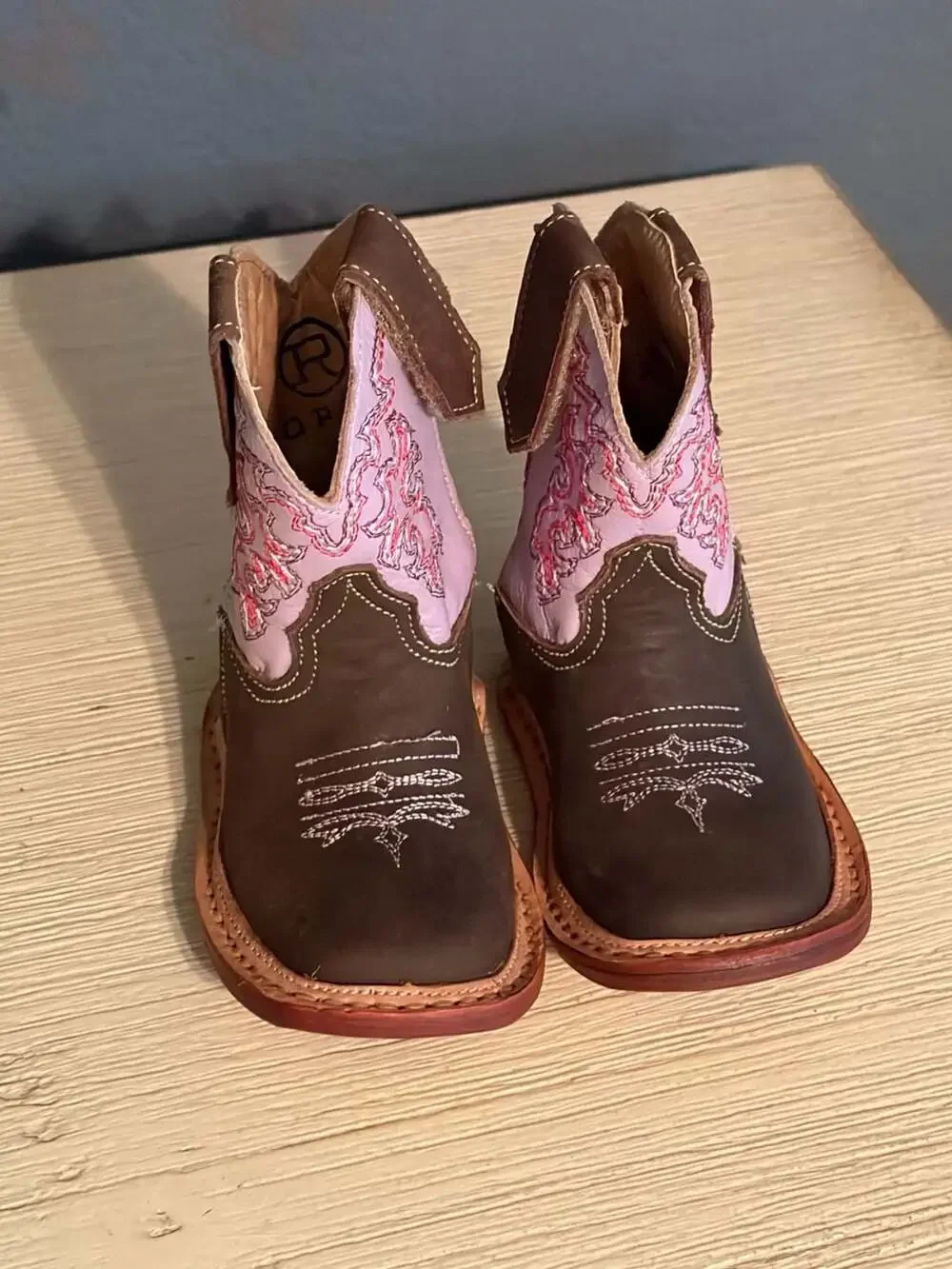 Roper Cowbabies Baby Toddler Brown Pink Square Toe Western Cowboy Boots Size 1